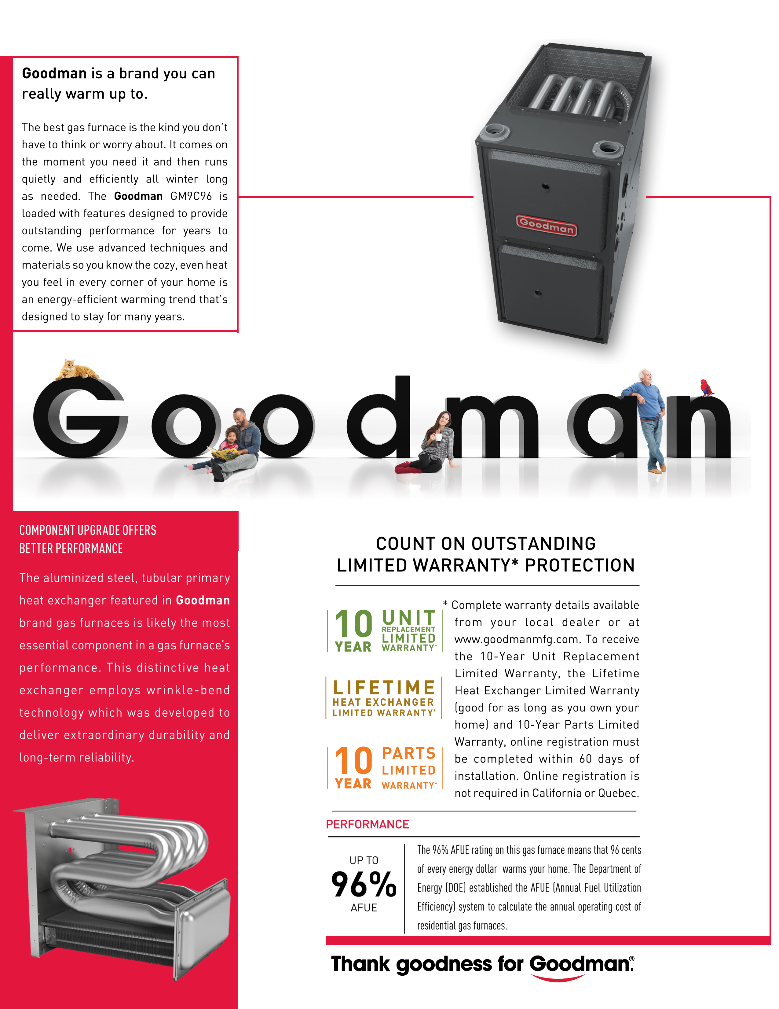 Goodman 96% Two Stage 100K BTU Gas Furnace, GM9C961005CN